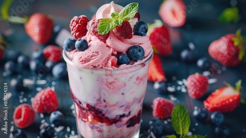 ice cream mixed with fruit in a glass