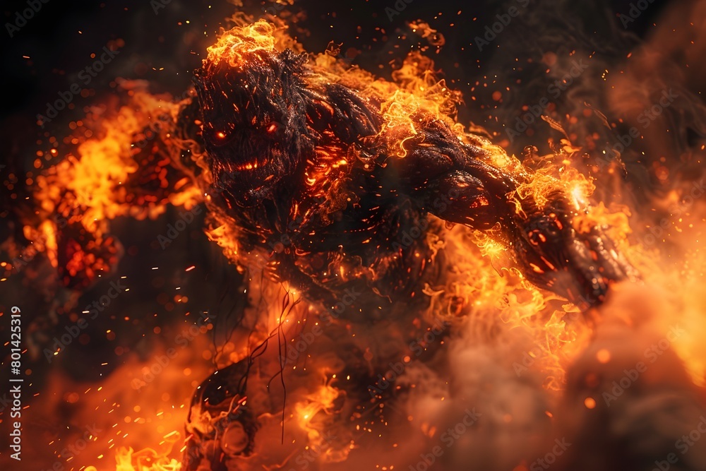 Demonic Entity Emerging from Hellfire A Twisted and Contorted Nightmare in Fiery Hues Demonic Entity Emerging from Hellfire A Twisted and Contorted Nightmare in Fiery Hues