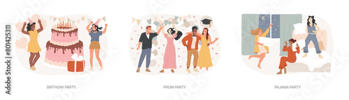 Festive event isolated concept vector illustration set.