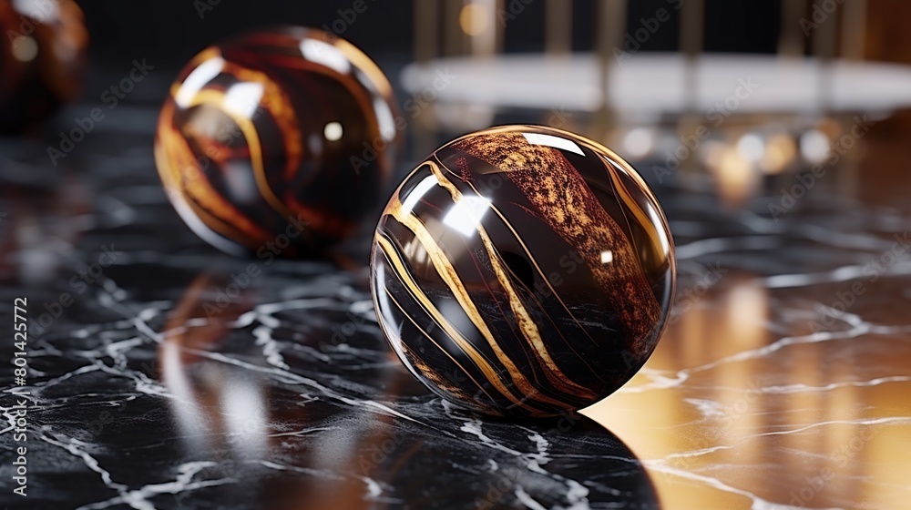 Fototapeta premium Luxury marble texture table with dark and golden wavy lines.