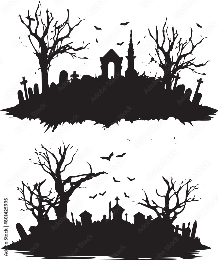 Halloween Graveyard Silhouette Halloween Graveyard Silhouette