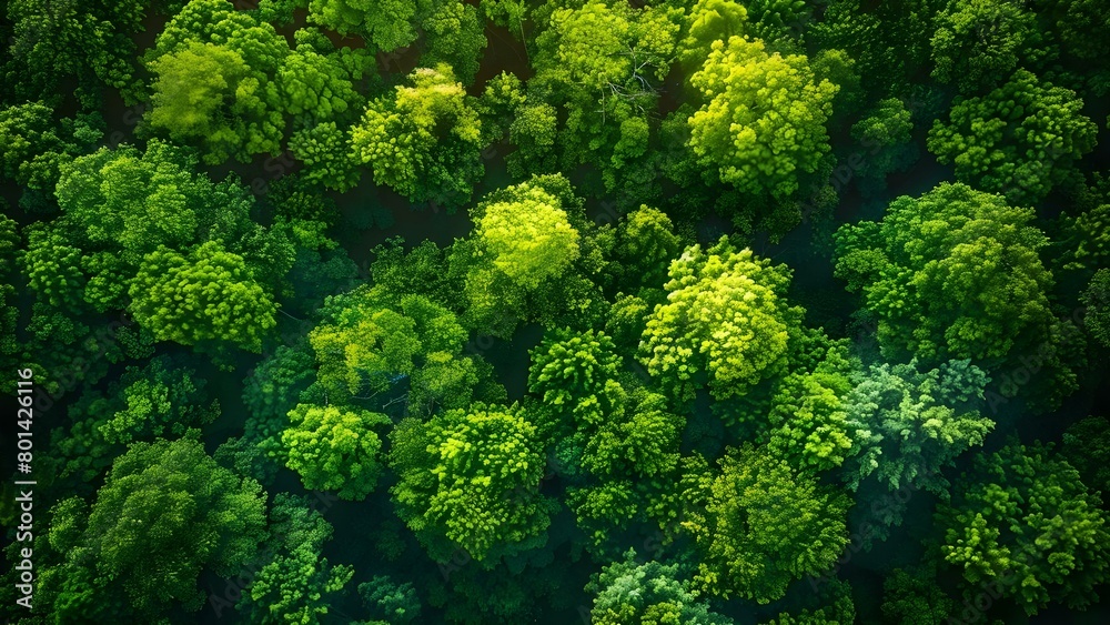 Advocate for Earth Day with eco-friendly aerial forest views and ethical business practices. Concept Earth Day, Eco-friendly, Aerial views, Ethical business practices, Advocacy