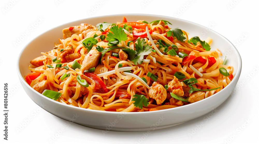 chicken pad thai noodles. asian 