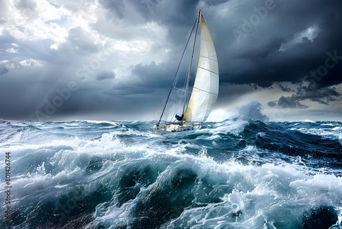 Sailboat Navigating Stormy Seas Weathering Challenges Seizing Opportunities