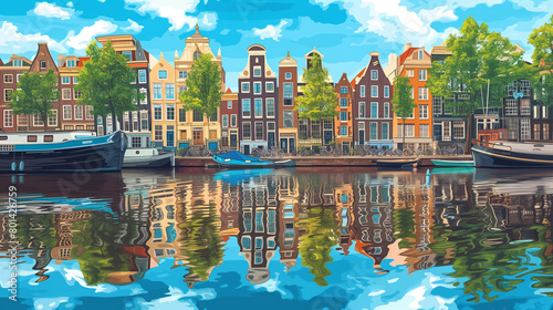 Amsterdam Canal Reflections cartoon