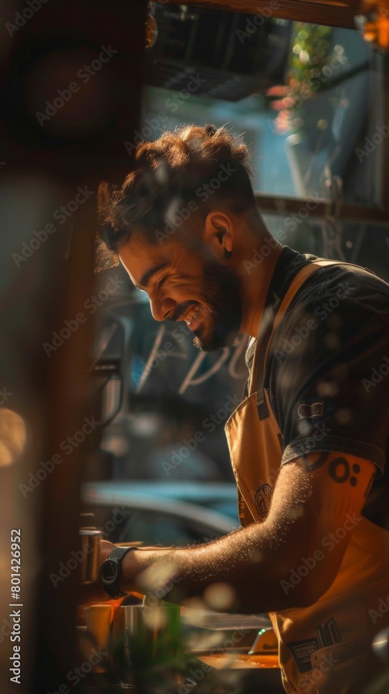 Lifestyle image smiling barista at work Lifestyle image smiling barista at work