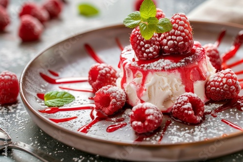 Raspberry dessert with ice cream
