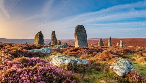 a mysterious and ancient stone circle nestled in a remote moorland photo