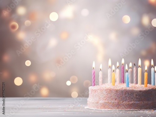 Silver background with birthday cake with candles pastel backdrop empty blank copyspace for design text photo website web banner backdrop texture 