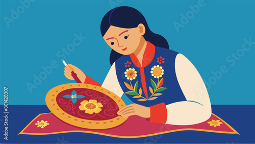 Embroidery and needlework A master embroiderer showcases their talent as they intricately decorate fabric with delicate stitches and patterns.. Vector illustration photo