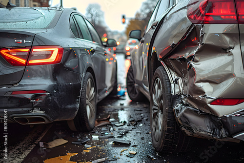 Car Collision Scene: Two Vehicles in Distress