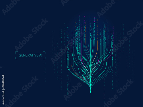 Illustration of abstract stream. Artificial intelligence. Big data, technology, AI, data transfer, data flow, large language model, generative AI, LLM, AGI, NLP