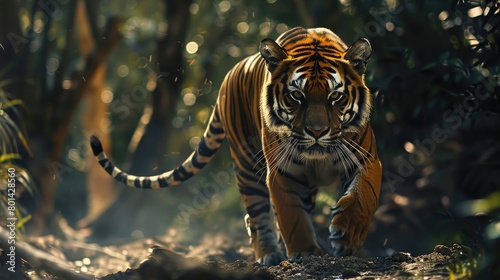 Illustrate a majestic tiger gracefully balancing atop