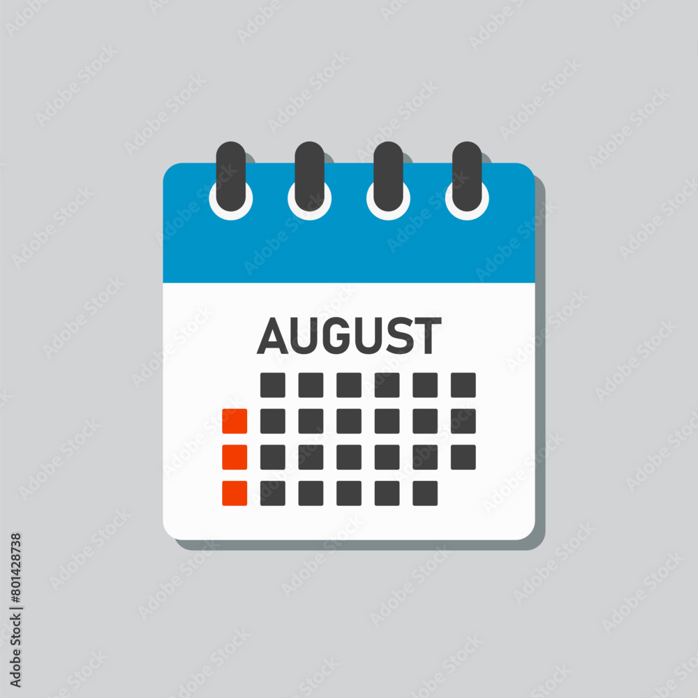 Vector template icon page calendar, month August Vector template icon page calendar, month August