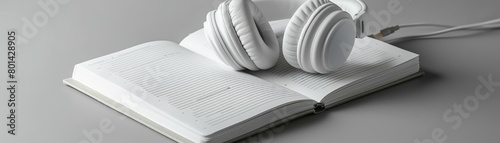 A book with headphones on top of it photo
