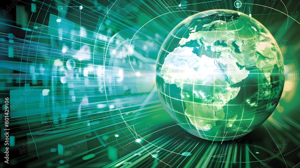 Awe-inspiring cosmic view of Earth, encircled by digital network of communication network Awe-inspiring cosmic view of Earth, encircled by digital network of communication network