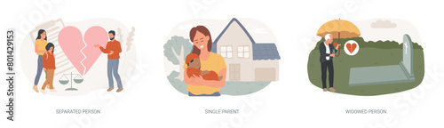 Marital status isolated concept vector illustration set.