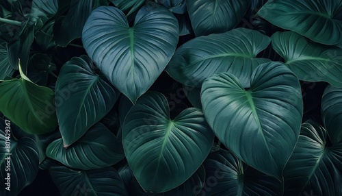 heart shaped dark green leaves of philodendron lemerald greenr tropical foliage plant bush