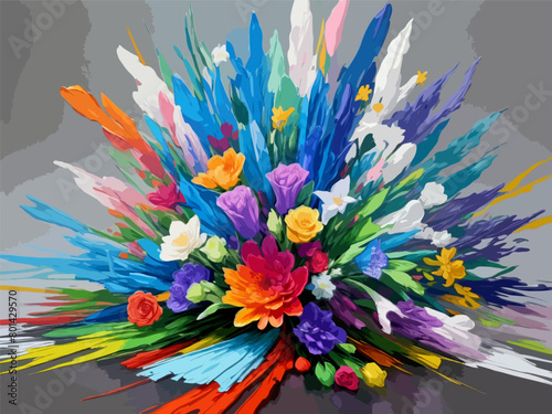 High Detailed Full Color Vector - Exuberant Bloom Soft Edged Image - An Expressive Floral Rhapsody