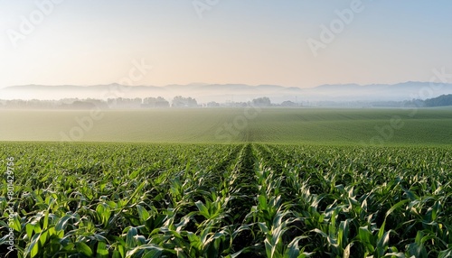 early morning scenery of a vast field covered in cornstalks generative ai photo