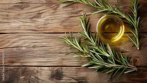 Rosemary sprigs and olive oil on wood: A minimalistic food photography aesthetic. Concept Food Photography, Minimalistic Style, Rosemary Sprigs, Olive Oil, Wood Background