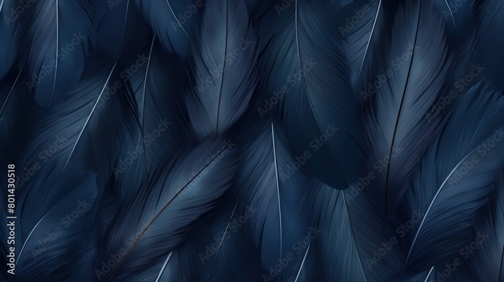Fototapeta premium Soft navy vintage feathers texture background. Animal hair seamless pattern.