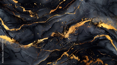 Luxury Black Gold Marble Pattern, Abstract Fluid Art Painting Background for Wallpaper Decoration
