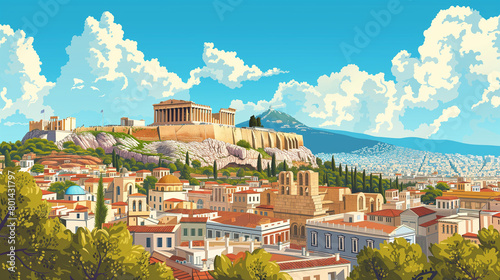 Athens Acropolis View cartoon