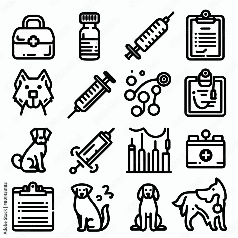 outline veterinary set icon silhouette vector illustration white background