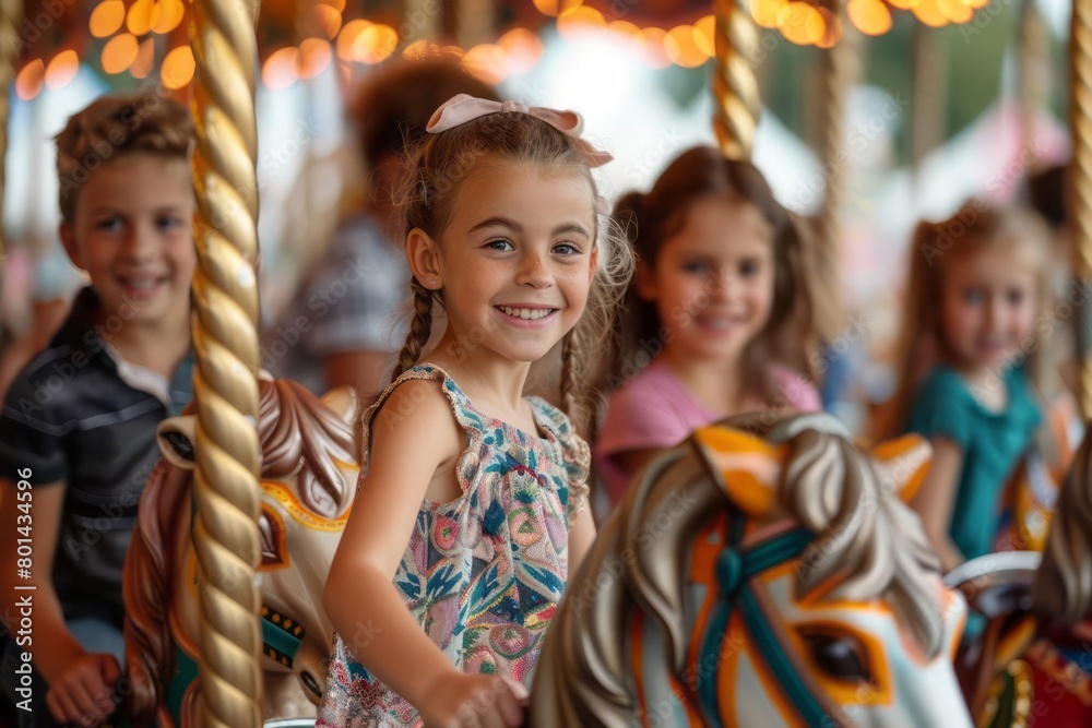 Families enjoying carousel rides, capturing the family-friendly side of Oktoberfest