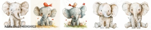 elephant in the style of storybook illustration watercolor  soft  neutral colors  isolated on a white background