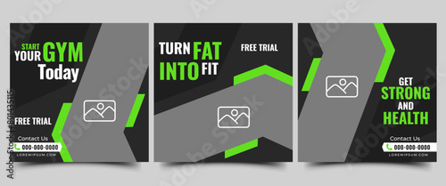 Set of modern social media post banner template for gym and fitness promotion