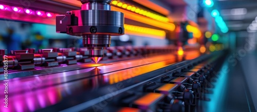 Colorful Lighting on a Hightech Gear Milling Machine in a Modern Manufacturing Plant