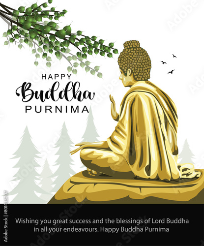 Happy Vesak Day, Buddha Purnima wishes greetings with buddha and lotus illustration. Can be used for poster, banner, logo, background, greetings, print design. abstract illustration design.