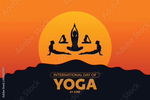 International Yoga Day wishes or greeting banner poster design with sunset, yellow, orange, background, design, social, media, 21st june wishing, vector, illustration