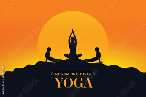 International Yoga Day wishes or greeting banner poster design with sunset, yellow, orange, background, design, social, media, 21st june wishing, vector, illustration