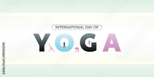 Vector international yoga day text font, letter, design yoga pose social media banner template
