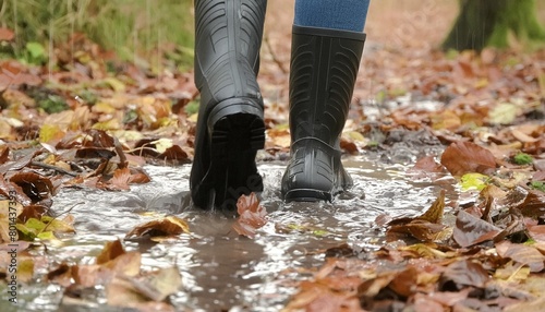 boots stamping on rainy autumn ground