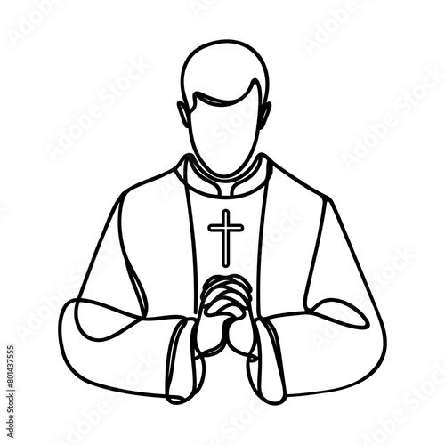 One continuous line drawing of a male priest. priest praying