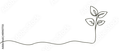 Single continuous line art sprout growth isolated on white background. Vector illustration photo