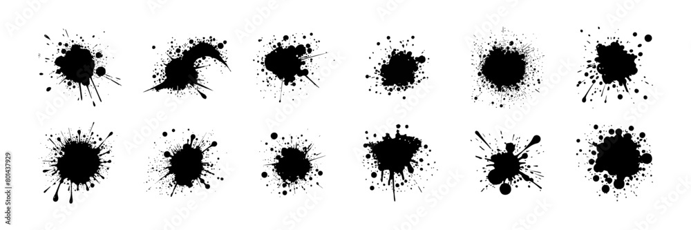 Set of Black blots. Grunge Design Elements. Brush Strokes. Vector illustration
