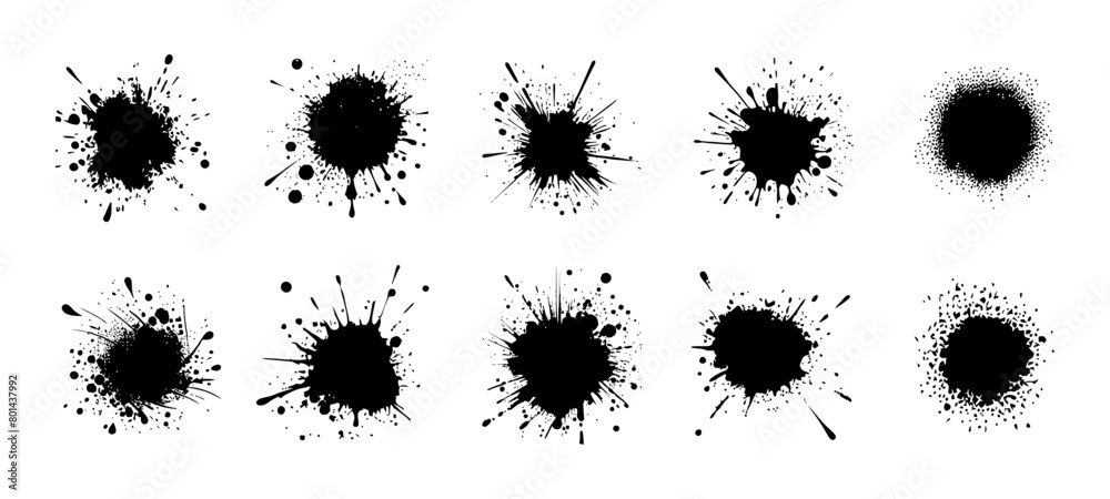 Set of Black blots. Grunge Design Elements. Brush Strokes. Vector illustration Set of Black blots. Grunge Design Elements. Brush Strokes. Vector illustration