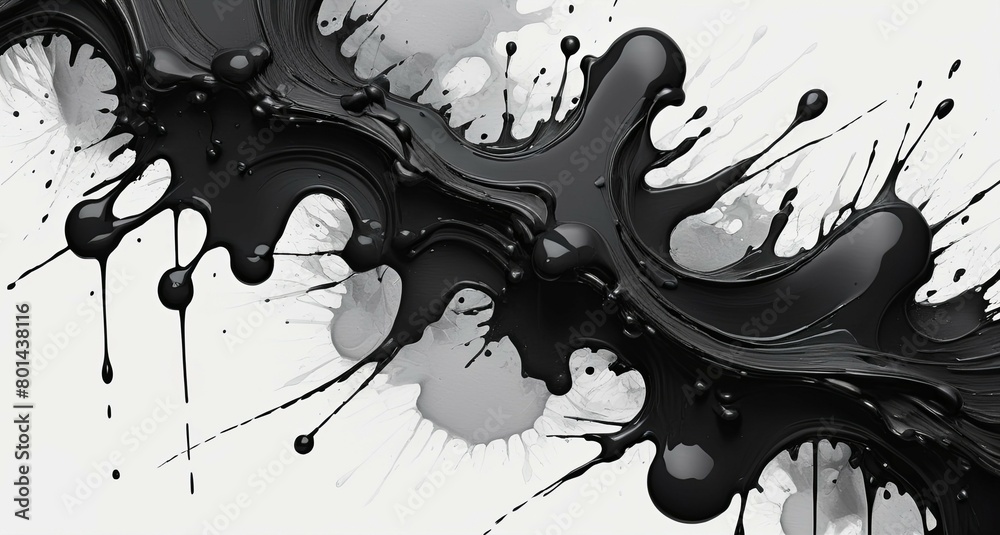 Abstract traces of black paint on a white background, blots, smudges, splashes Abstract traces of black paint on a white background, blots, smudges, splashes