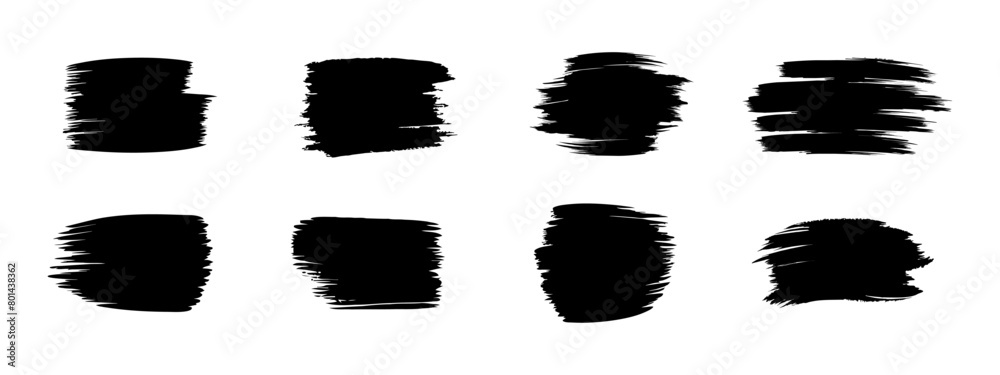 Brush strokes. Vector paintbrush set. Grunge design elements. Ink splatters. Grungy painted objects.