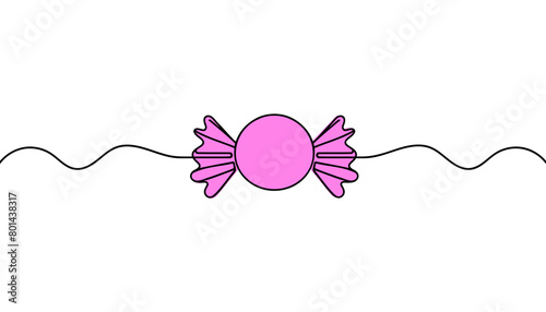 Sweets candies one line continuous drawing illustration. Minimal outline design element for print, banner, card, logo.