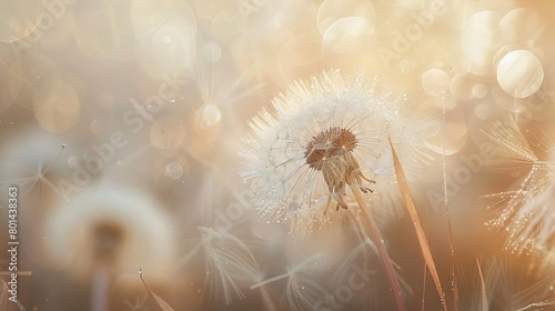 ethereal dandelion seedhead with morning dew drops soft focus macro photography abstract bokeh background digital painting photo