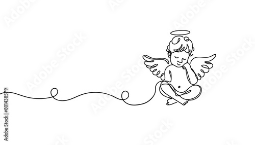Wallpaper Mural Little baby Christmas Angel flying in sky. Fairy tale book character. Continuous line art Torontodigital.ca