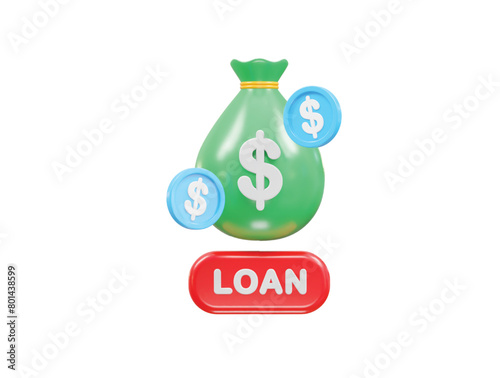 Loan icon 3d rendering bank loan illustration element