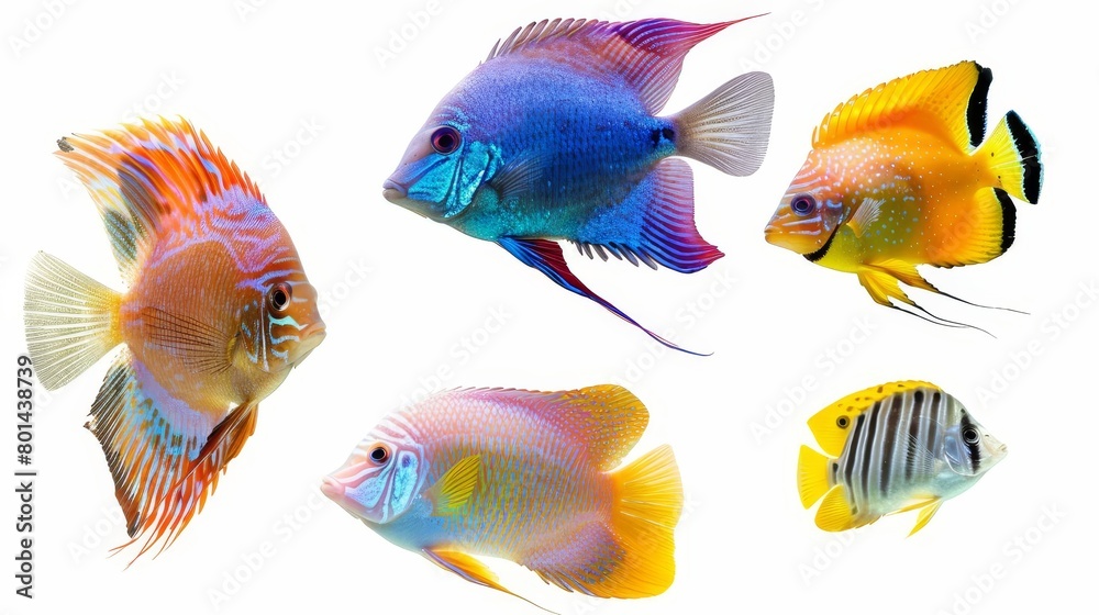 exotic fish aquarium diverse aquatic life on white background exotic fish aquarium diverse aquatic life on white background