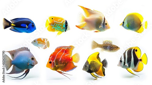 exotic fish aquarium diverse aquatic life on white background